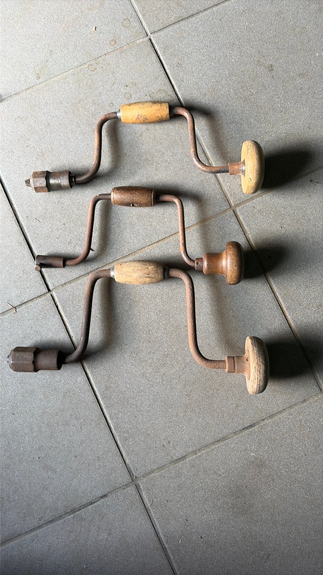 3 antieke booromslagen / handboren – Vintage gereedschap, Ophalen, Gebruikt