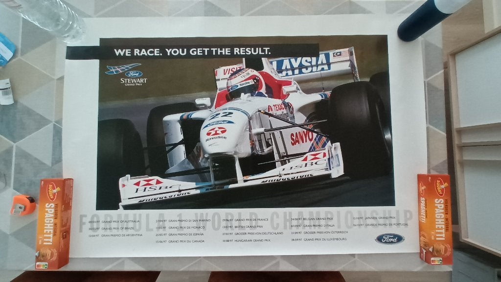 Poster 1997 Stewart Ford F1, Verzamelen, Ophalen, Deurposter of groter, Rechthoekig Liggend, Zo goed als nieuw