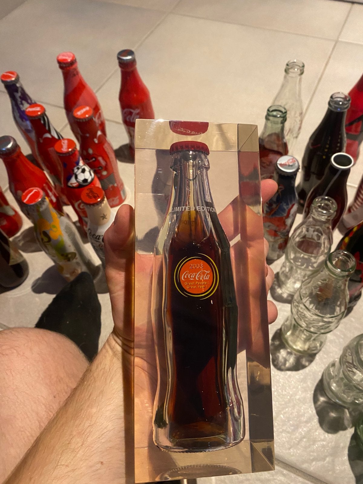 Coca-cola flesje en glazen cubus, Verzamelen, Ophalen, Zo goed als nieuw