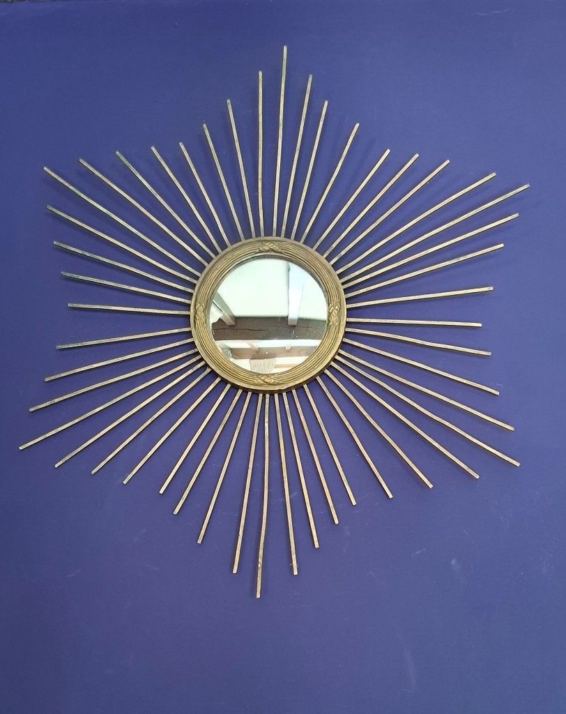 Vintage zonnespiegel - bolle spiegel, Antiek en Kunst, Ophalen of Verzenden, Rond, 50 tot 100 cm, Minder dan 100 cm
