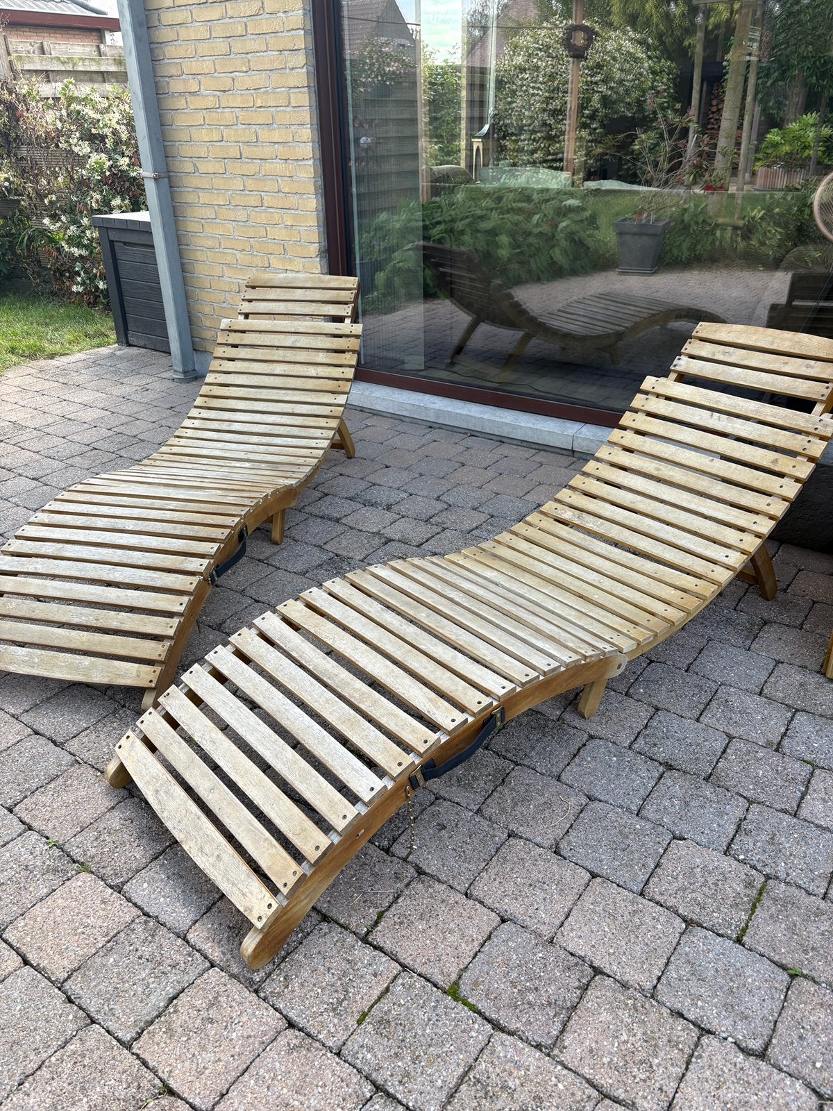 2 ligzetels met kussens, Ophalen, Gebruikt, Hout, Inklapbaar