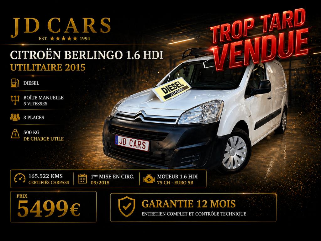 CITROËN BERLINGO UTILITAIRE 1.6 HDI ‼️GARANTIE 1 AN CTOK‼️, Auto's, Euro 5, Stof, 4 cilinders, Citroën