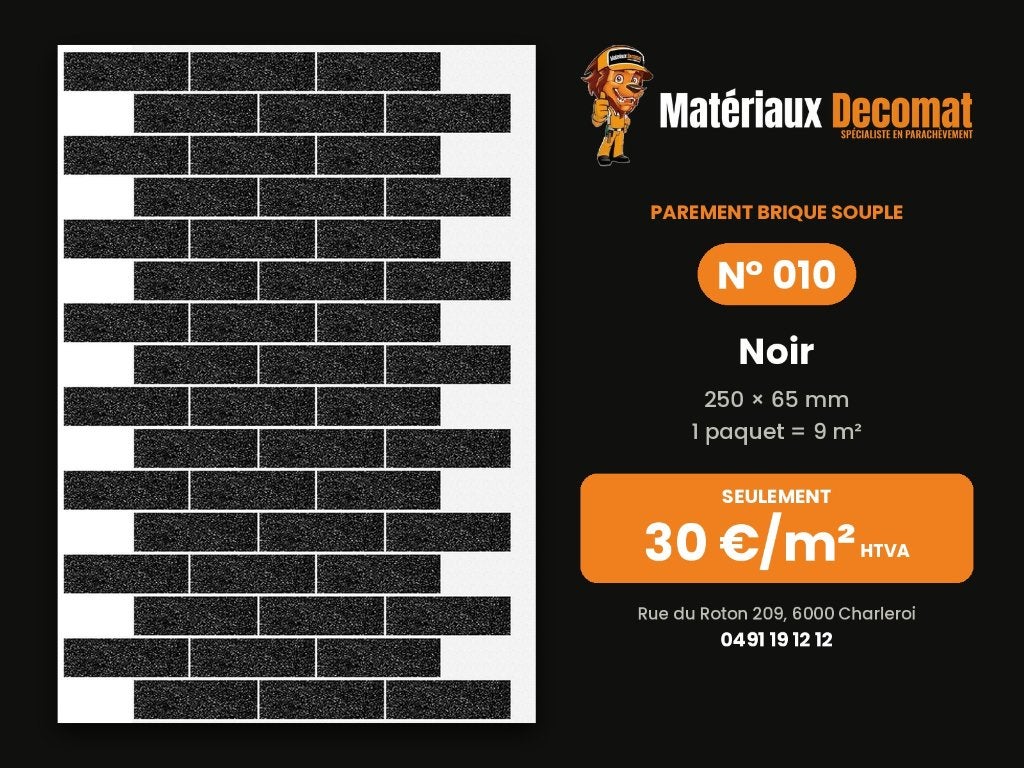 Parement brique souple - N 010 Noir - 30 €/m², Bricolage & Construction, Enlèvement, Neuf, Briques