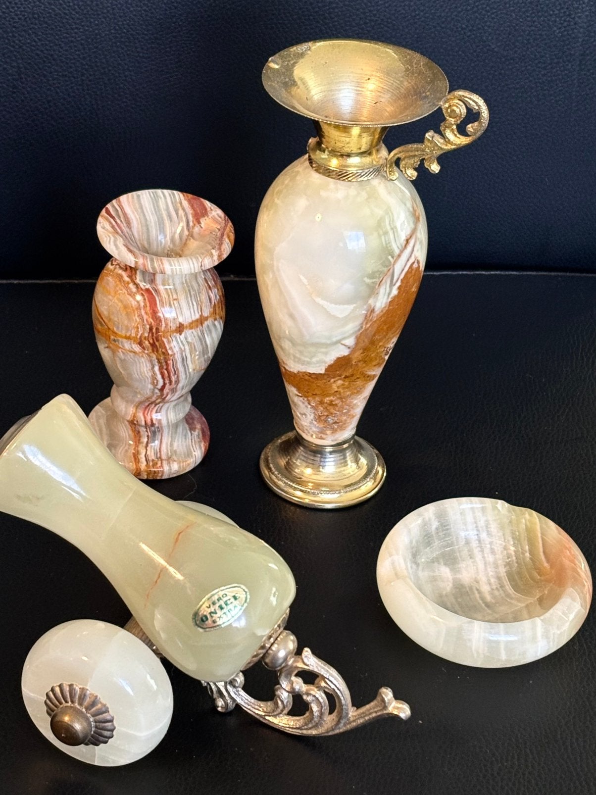 Lot d’objets décoratifs vintage en onyx véritable, Ophalen of Verzenden