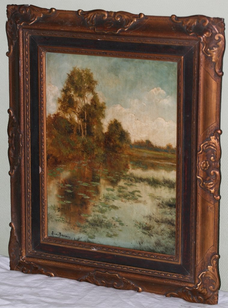Léon Brunin (1861-1949) - Schilderij Oplie op doek, Doek, Ophalen of Verzenden, Gesigneerd, Olieverf