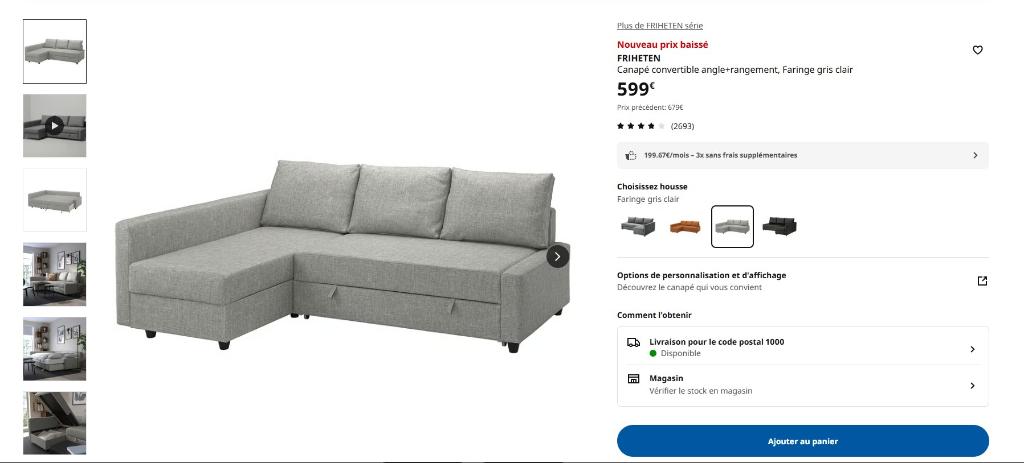 FRIHETEN IKEA Omvormbare hoekbank+opbergruimte, Ophalen, Gebruikt, Moderne