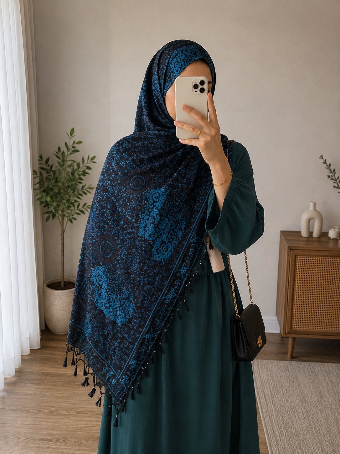 Châle / Hijab noir et bleu à motifs, Vêtements | Femmes, Envoi, Comme neuf, Bleu