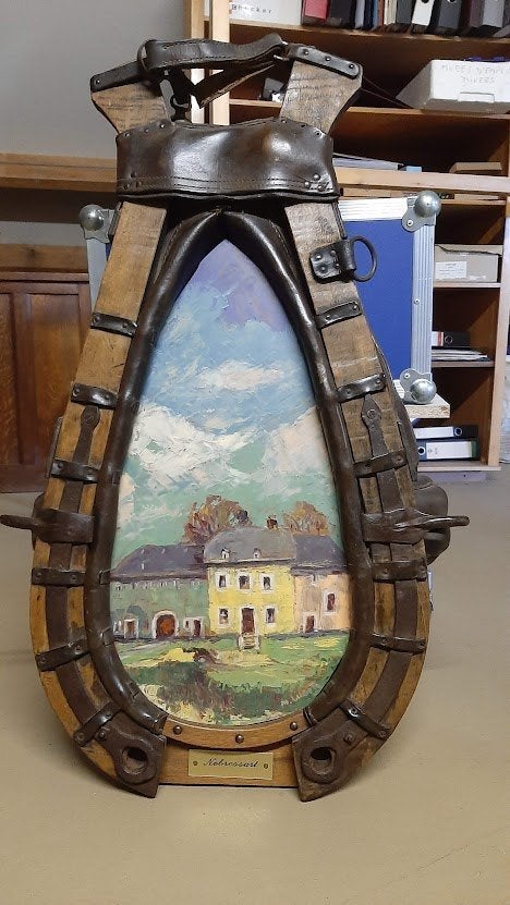 Collier de cheval en bois et cuir + peinture à l'huile, Antiquités & Art, Enlèvement
