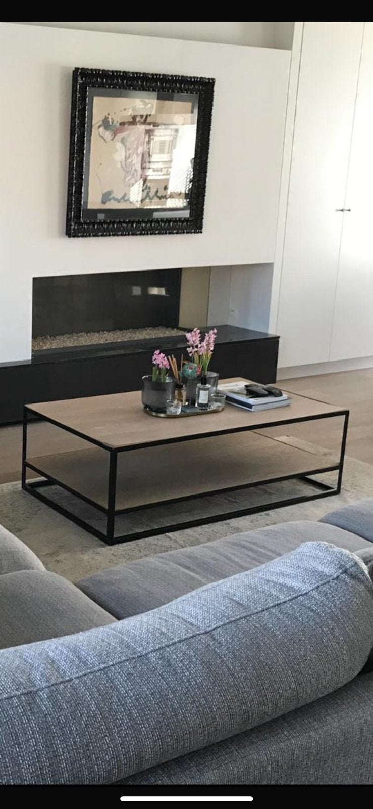 Industriële salontafel in hout en metaal, Ophalen, Zo goed als nieuw, Metaal