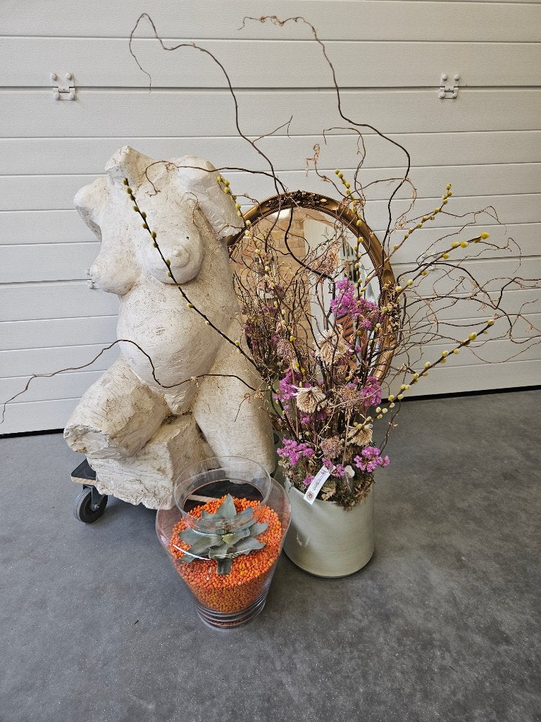 Ateliergips zwangere dame, spiegel facet gesl enz weggeefpr, Gips, Handgemaakt, Beeld, 50 - 100 cm