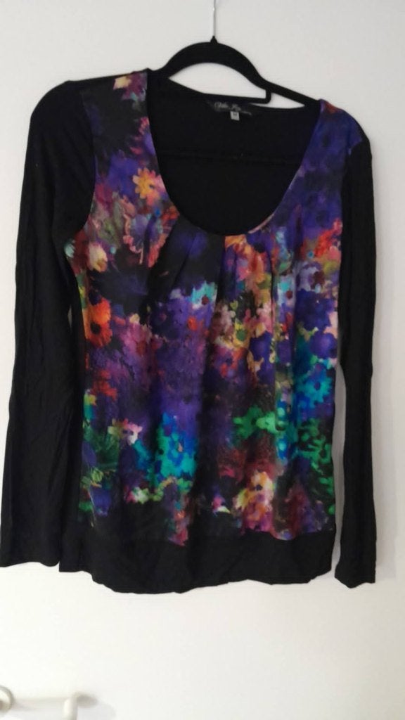 Blouse Vila Joy zwart met bloemen, Taille 42/44 (L), Comme neuf, Vila Joy, Noir