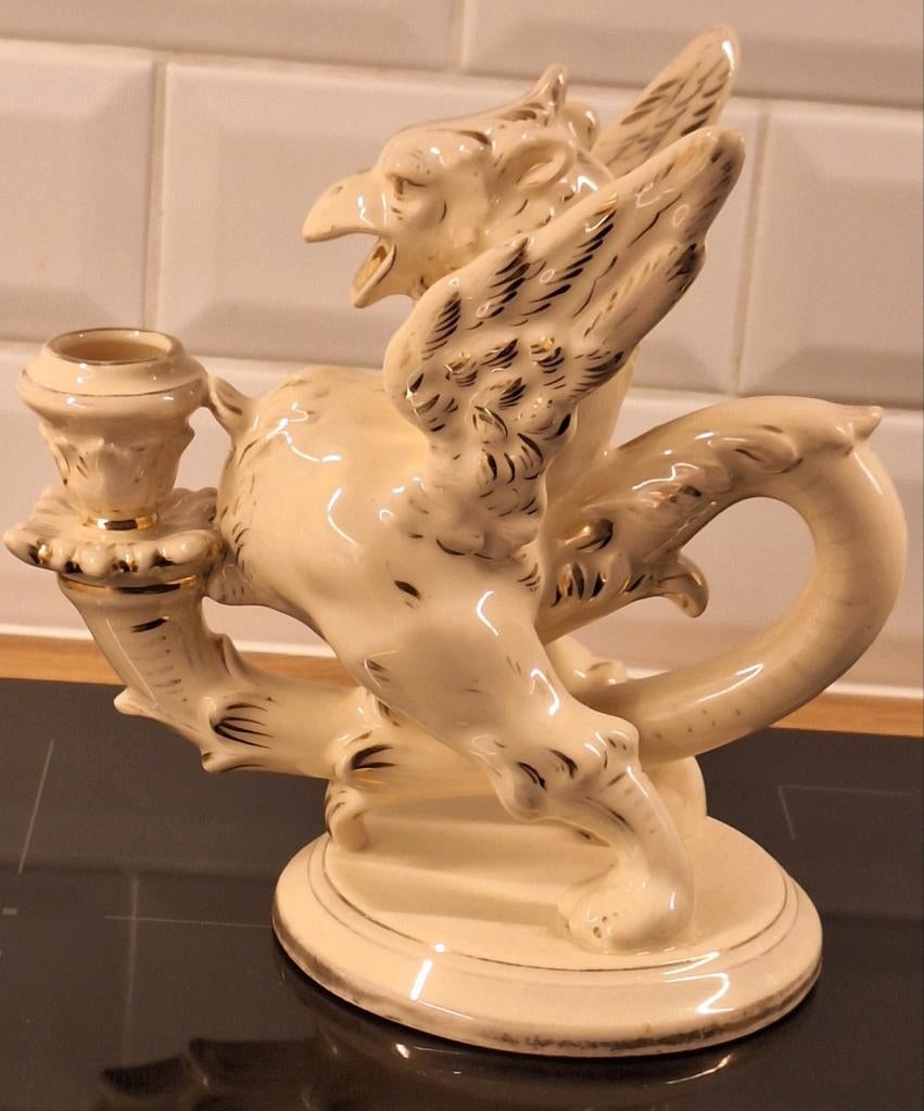 Vintage Italiaanse Keramiek Kandelaar - Griffioen - Sesto Fi, Antiek en Kunst, Ophalen of Verzenden