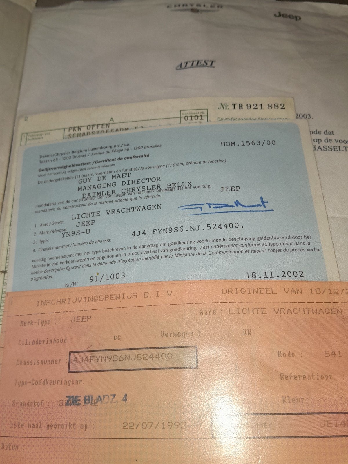 différents ensembles de papier Jeep Wrangler YJ., Enlèvement