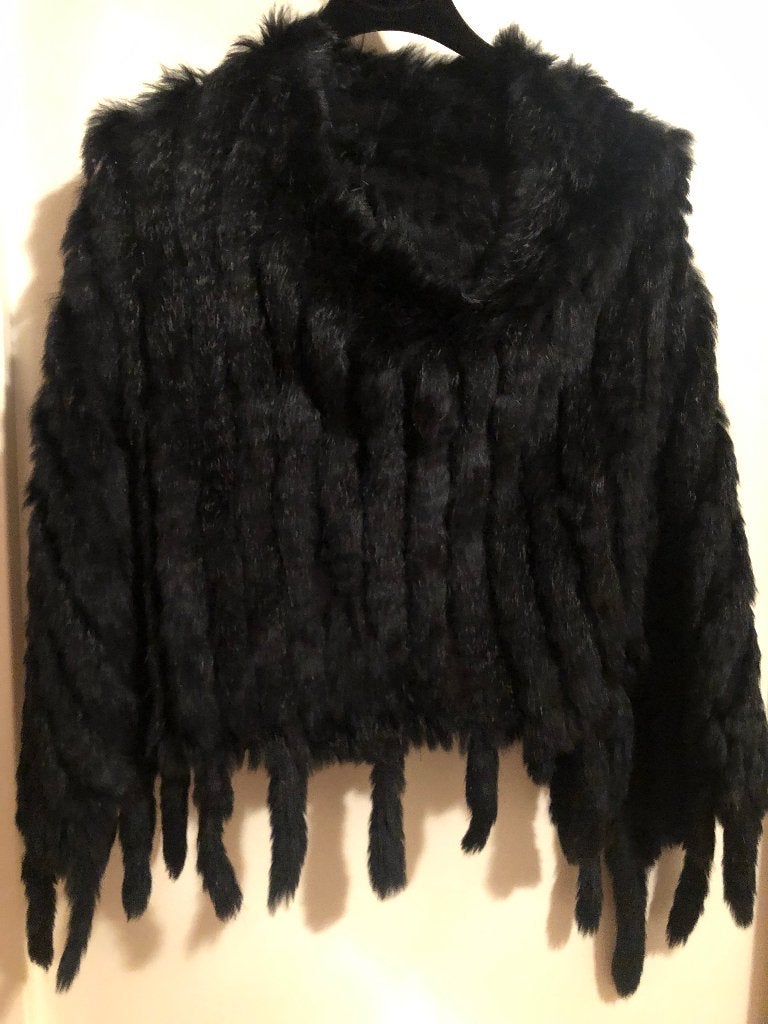 Cape faux fur zwart, Enlèvement, Comme neuf, Taille 38/40 (M), Noir
