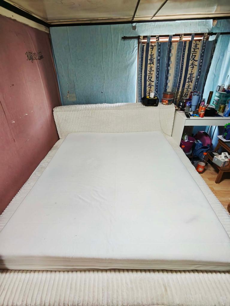 2 persoonsbed met opbergruimte in wit Beige fluweel, Ophalen, 200 cm, 160 cm