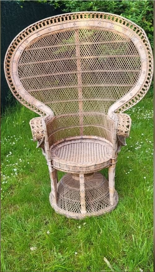 Fauteuil Emmanuelle Vintage, 75 à 100 cm, Osier ou Rotin, Vintage, Comme neuf