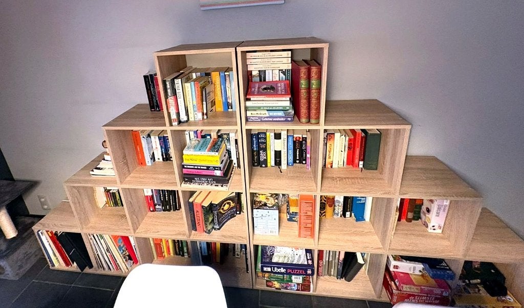 Bibliothèque en forme d'escalier en 2 parties, aspect chêne, Maison & Meubles, 25 à 50 cm, Avec tablette(s), Scandinavisch/Modern