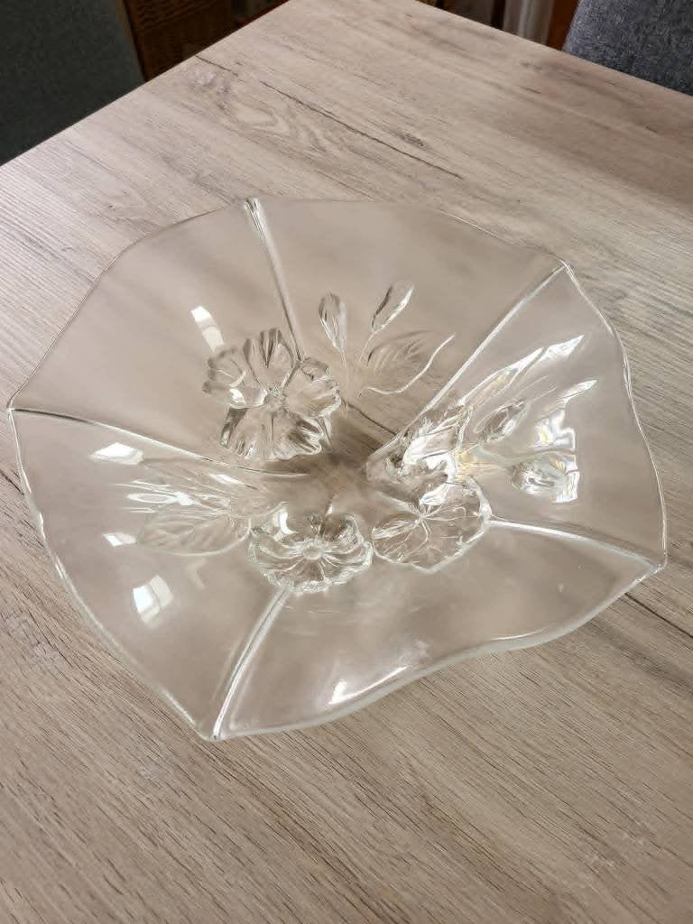 Plat en verre à motif de fleurs, Ophalen, Zo goed als nieuw, Glas, Dienblad