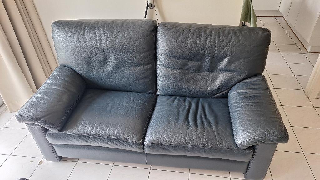 Lederen zetels 2 x 2zit + bijhorende poef, 75 à 100 cm, Enlèvement, Utilisé, Modern tijdloos leder