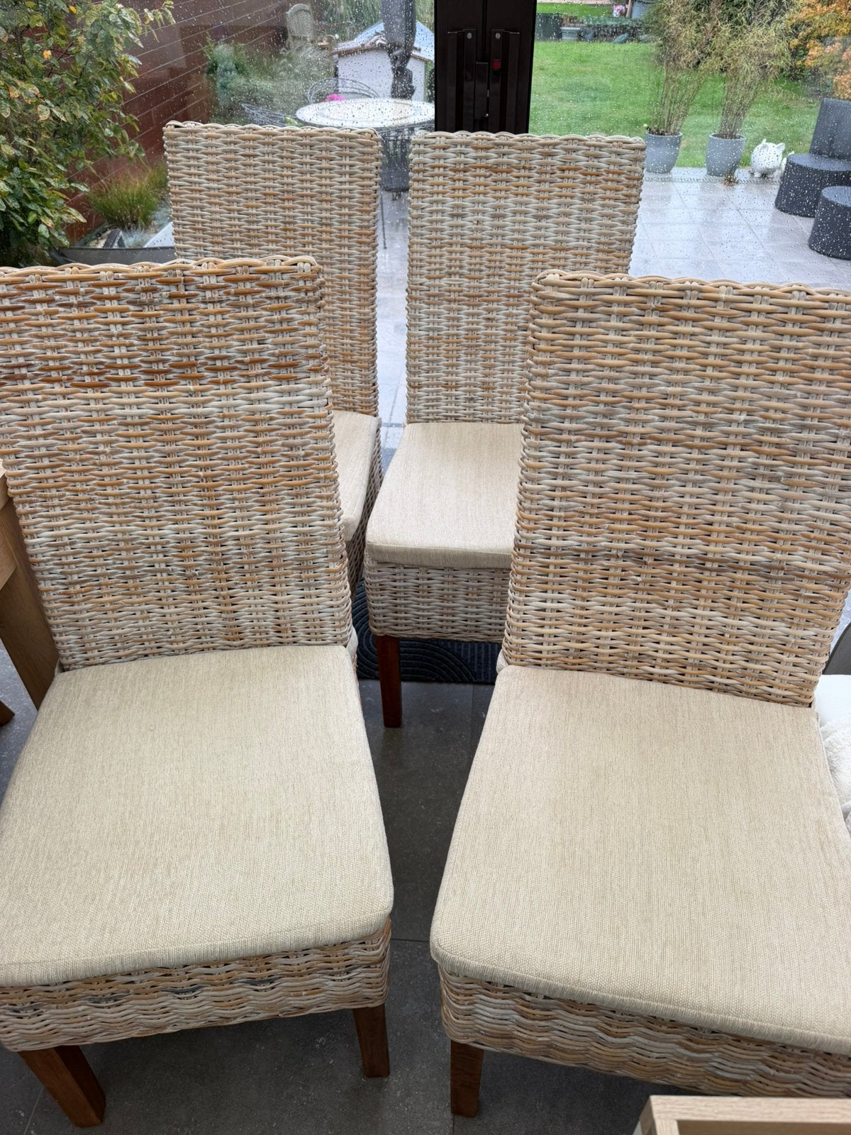 Chaises de salle à manger en rotin 4 pièces, Gris, Comme neuf, Enlèvement, Mediterraans