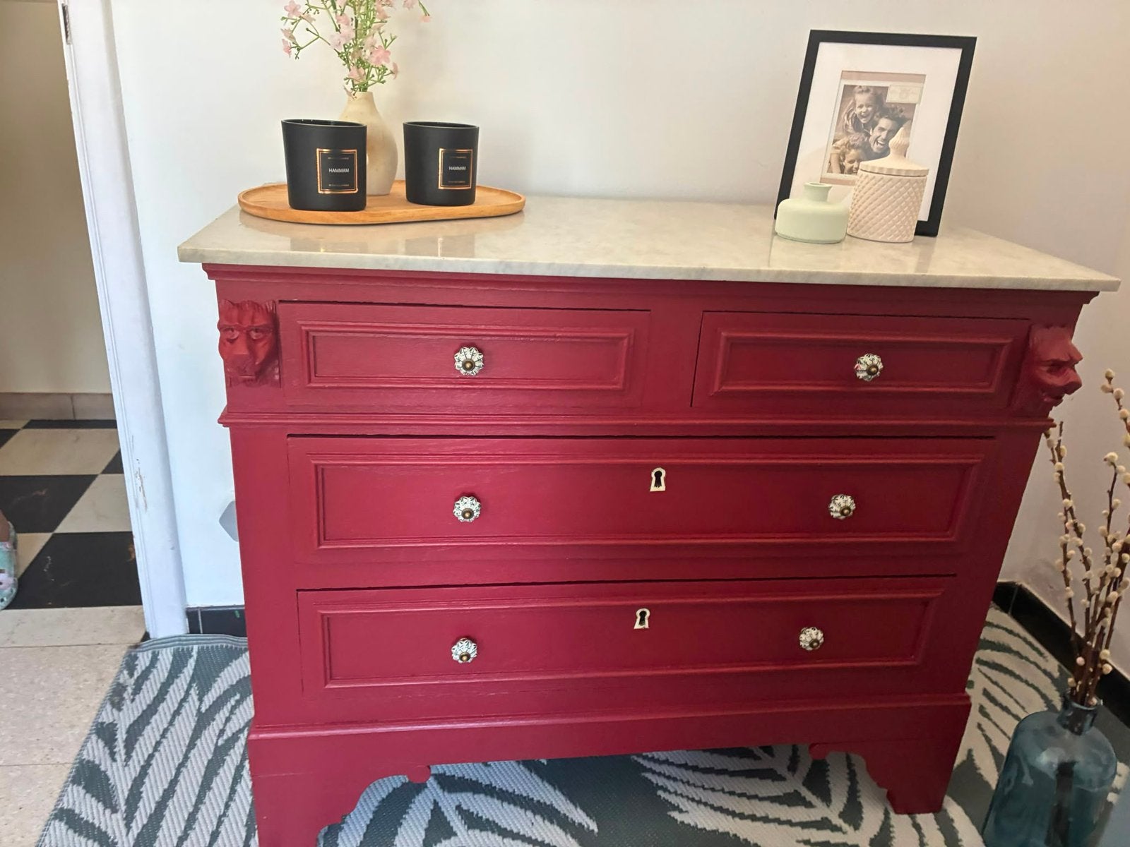 Mooie gepimpte vintage commode met marmer blad, Huis en Inrichting, Kasten | Ladekasten, Ophalen, Zo goed als nieuw