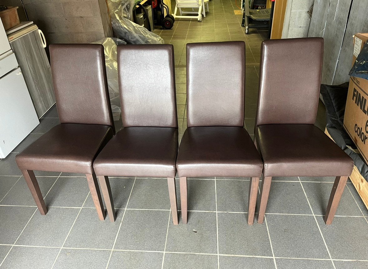 Te koop 4 hoge na maak lederen stoelen kleur bruin, Huis en Inrichting, Ophalen, Overige materialen, Gebruikt, Bruin