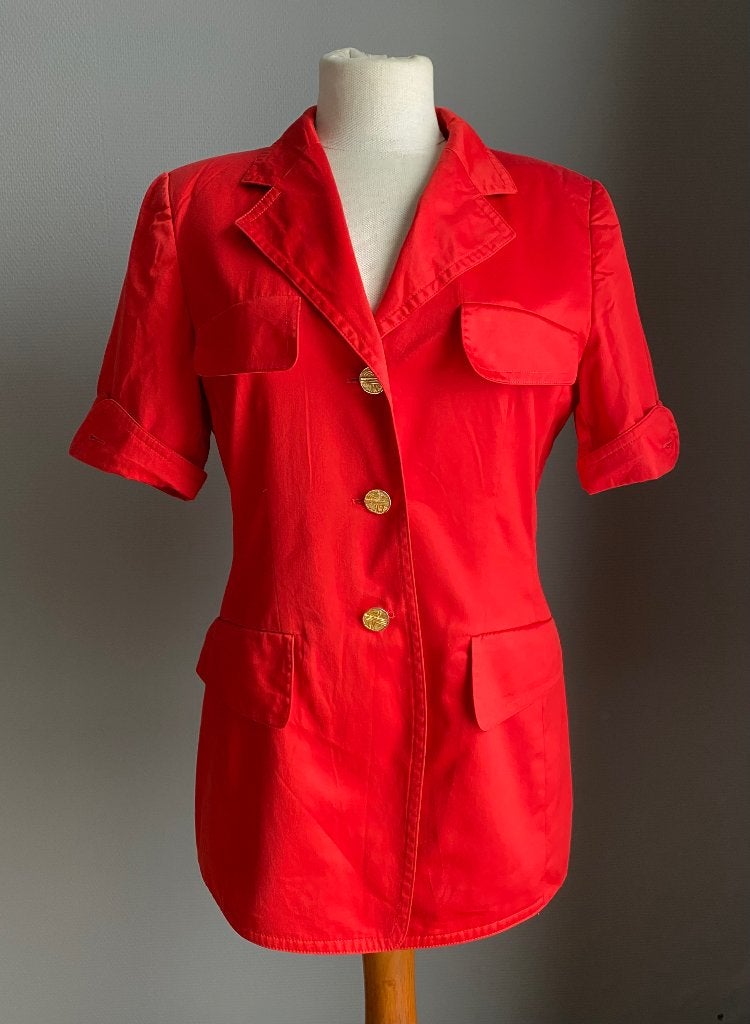 Rode vintage blazer met korte mouwen Escada maat 38, Maat 38/40 (M), Verzenden, Escada, Zo goed als nieuw
