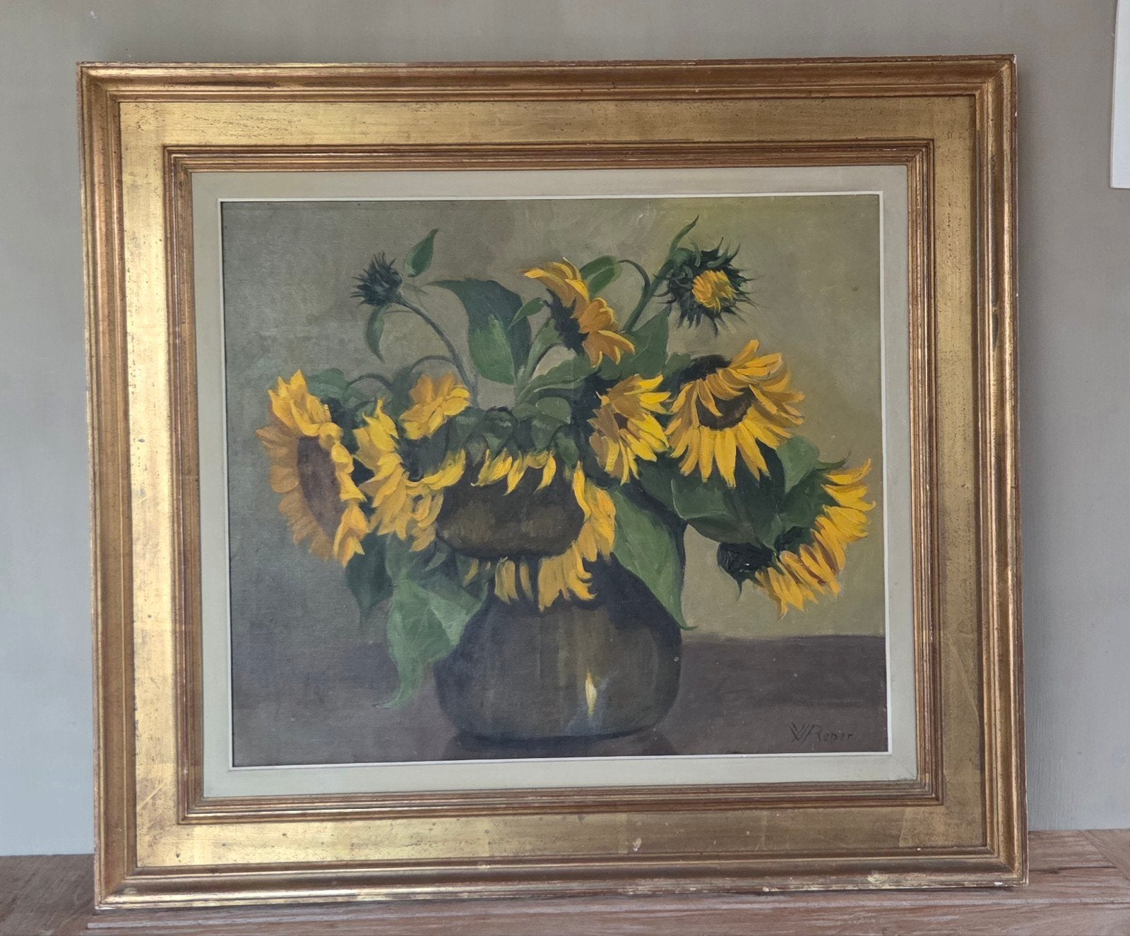 Tournesols/Nature morte/Yvonne Reper, Antiquités & Art, Enlèvement, Signé, Nature morte, Toile