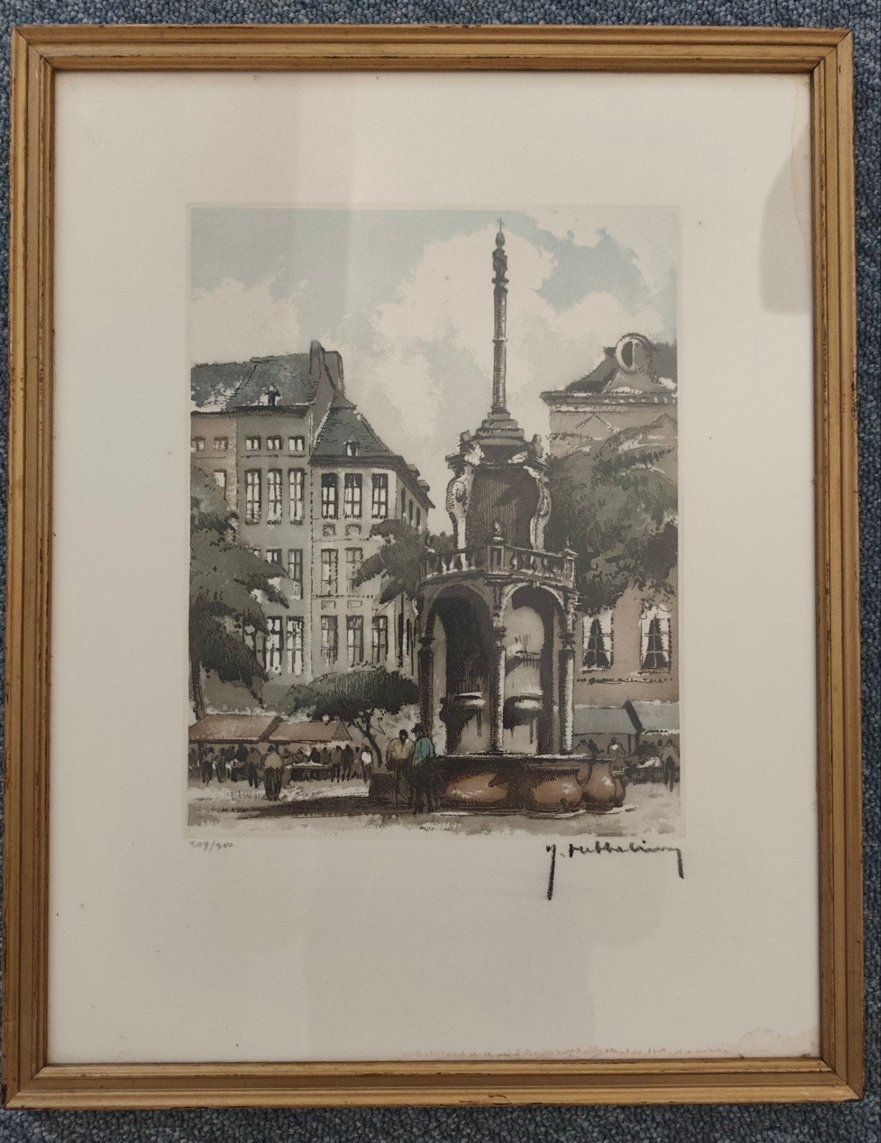 Cadre  Roger Hebbelinck, Antiquités & Art, Enlèvement, Paysage, Eau-forte, Signé
