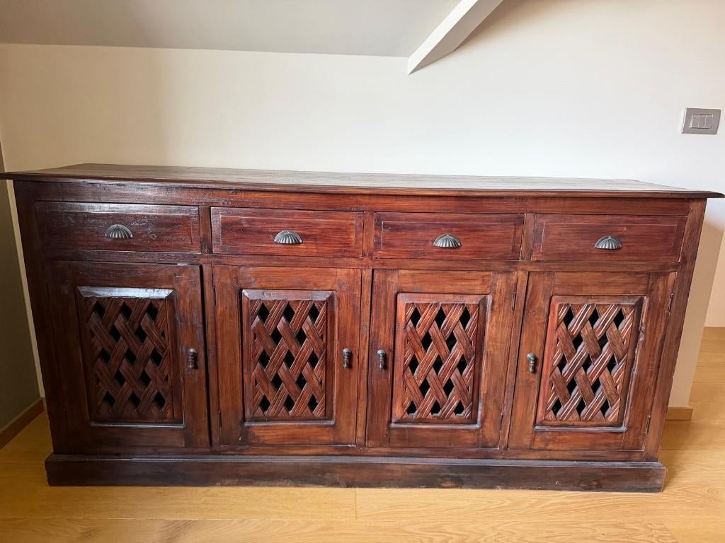 dressoir koloniaal hout, Huis en Inrichting, Kasten | Dressoirs, Zo goed als nieuw, Met lade(s), Met deur(en), Teakhout, Ophalen
