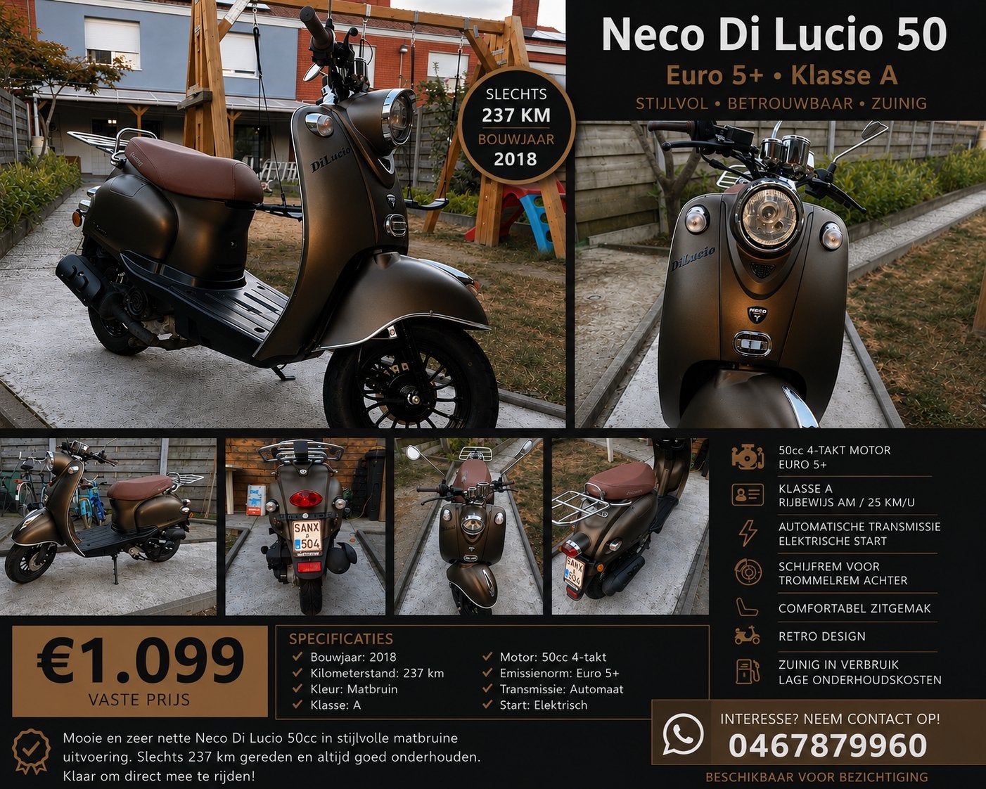 Neco Di Lucio 50 Euro 5+ – Klasse A, Fietsen en Brommers, Ophalen, Klasse A (25 km/u), Zo goed als nieuw, Benzine