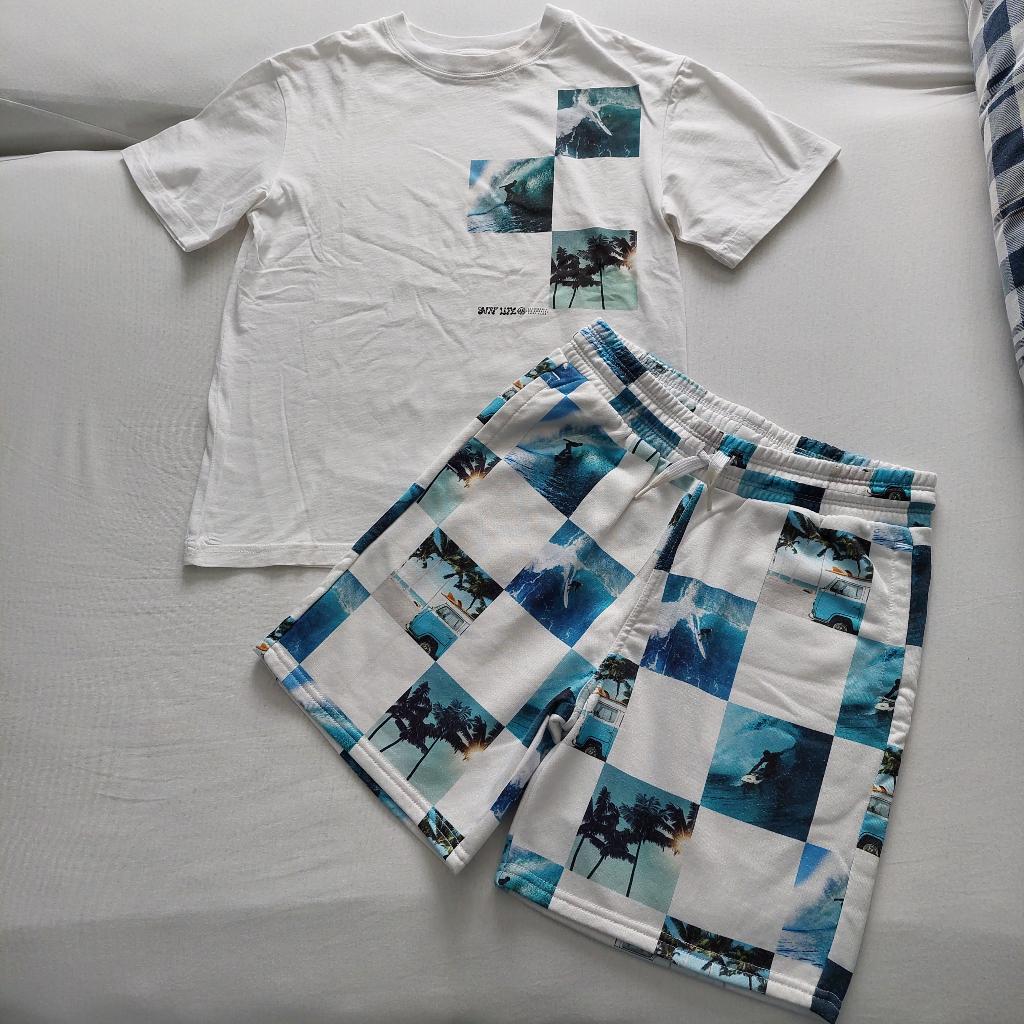 H&M surf zomerset voor jongen mt 134/140, H&M, Ophalen of Verzenden, Zo goed als nieuw, Setje