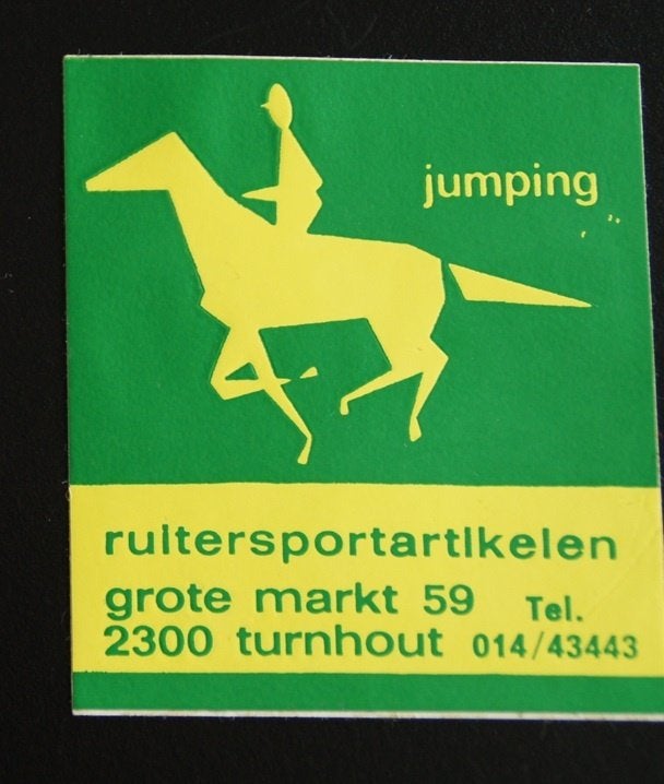 oude sticker winkel Jumping Turnhout - ruitersportartikelen, Ophalen of Verzenden, Nieuw, Sport