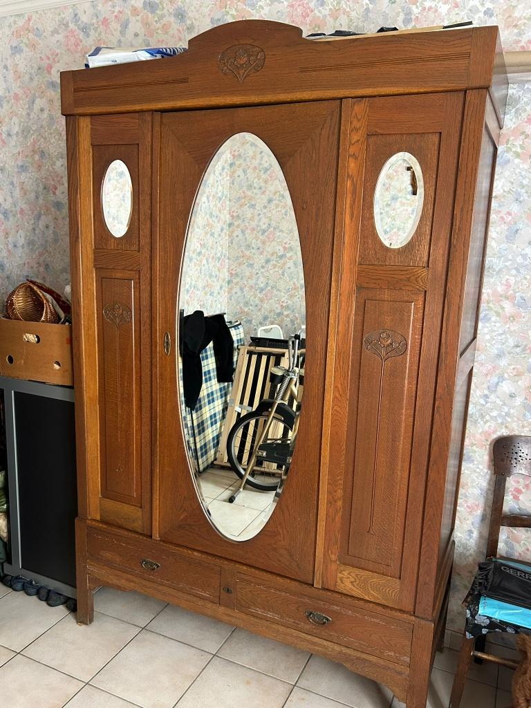 Vintage houten kast met spiegels – Art Nouveau stijl, Antiquités & Art, Antiquités | Meubles | Armoires, Enlèvement