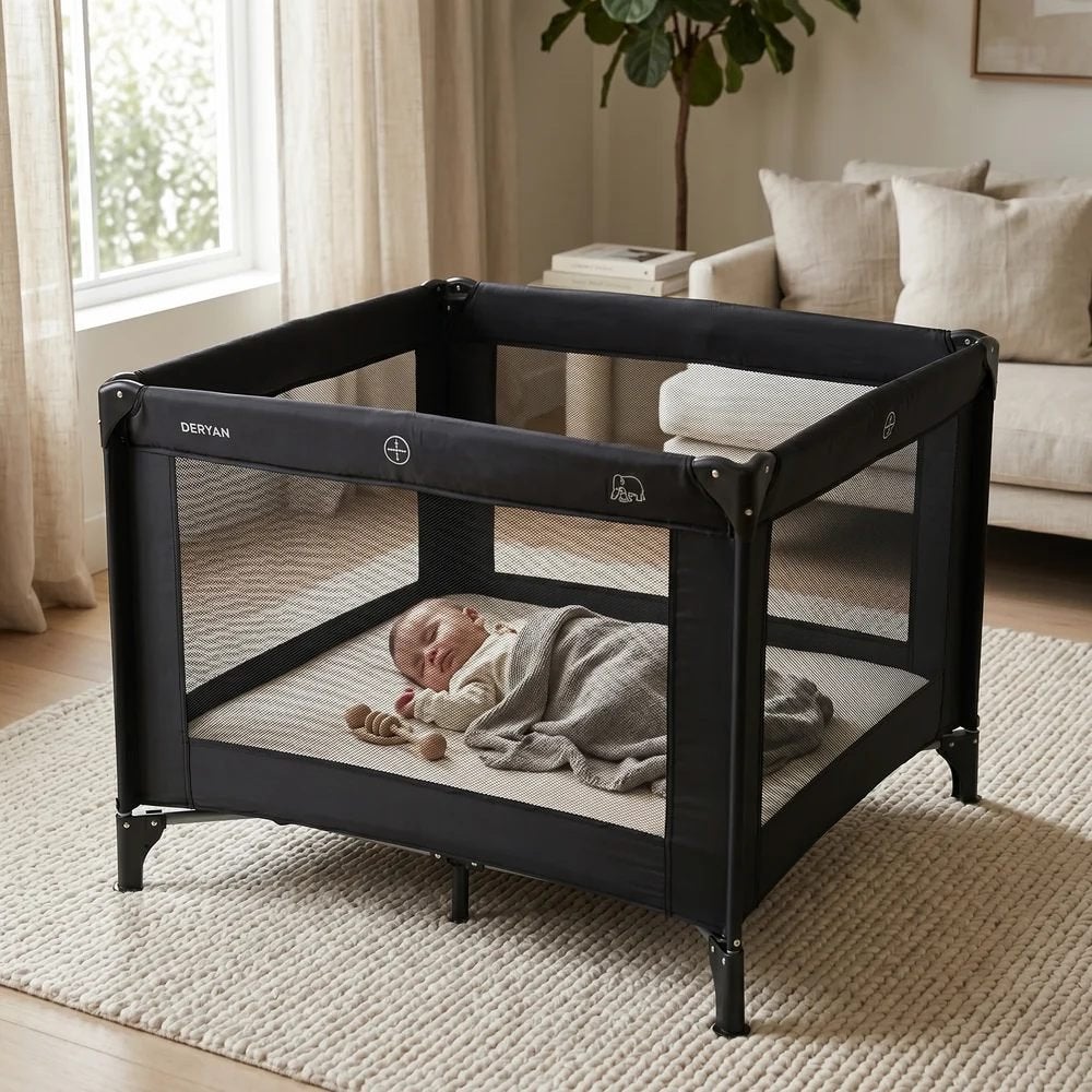 DERYAN Inklapbare Kinderbox 100x100 cm – Zwart, Ophalen of Verzenden, Zo goed als nieuw