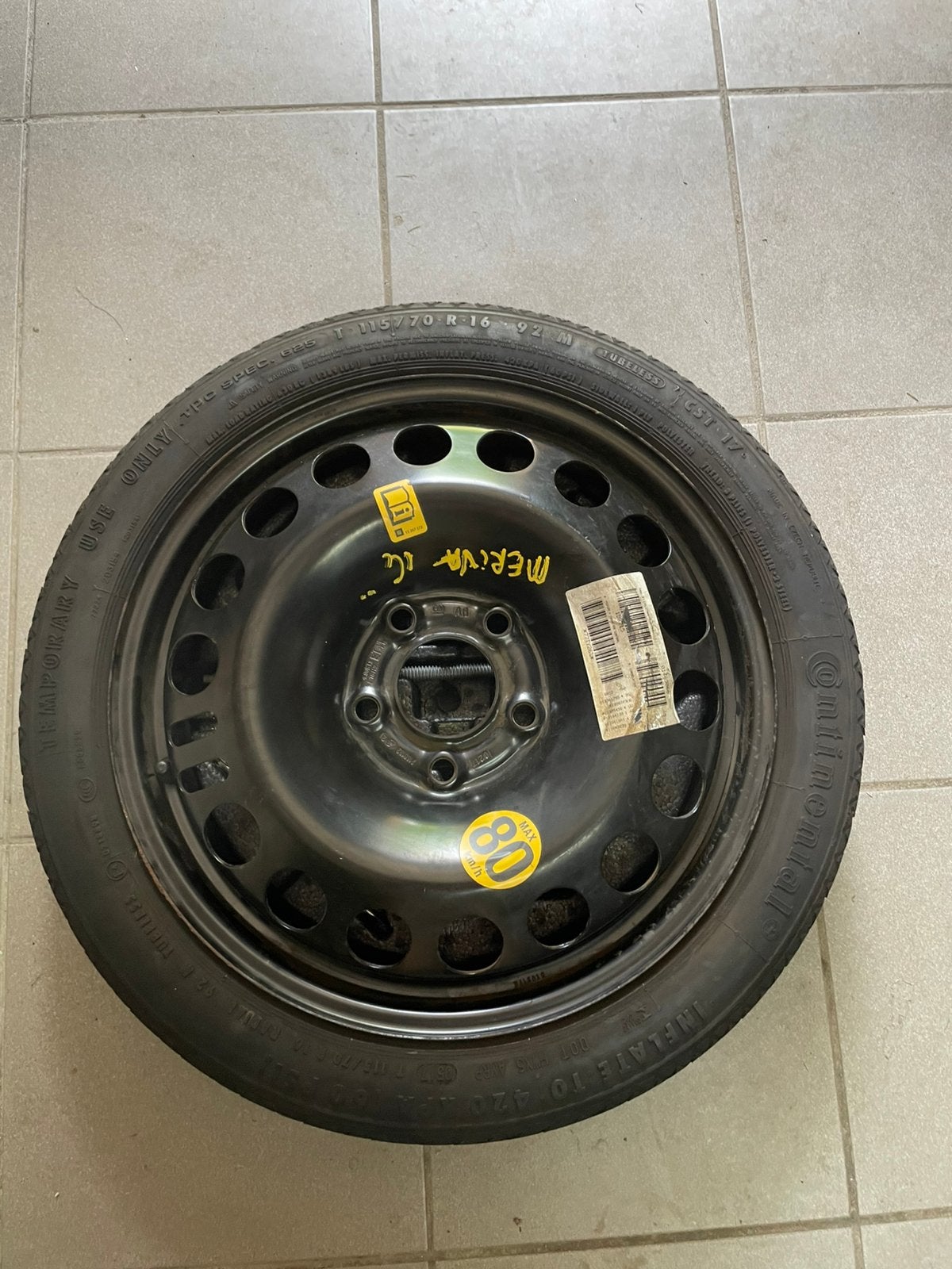 Kit Roue de Secours Opel Meriva B/Astra J, Autos : Pièces & Accessoires, 4 Saisons, Enlèvement ou Envoi, 16 pouces, Véhicule de tourisme