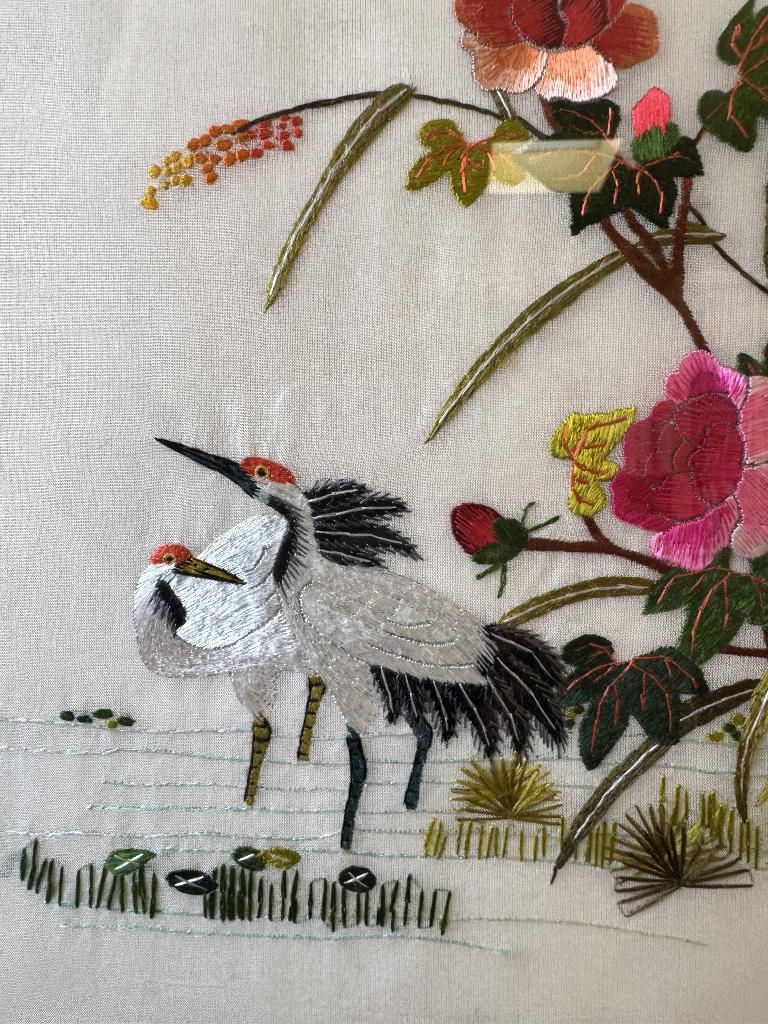 Oud Aziatisch borduurraam - kraanvogels en bloemen, Ophalen