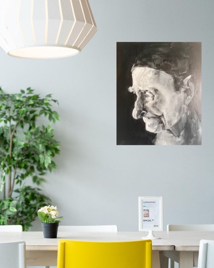 Peinture à l'huile Portrait N/B « Homme avec bonnet », Enlèvement ou Envoi, Peinture à l'huile, Portrait