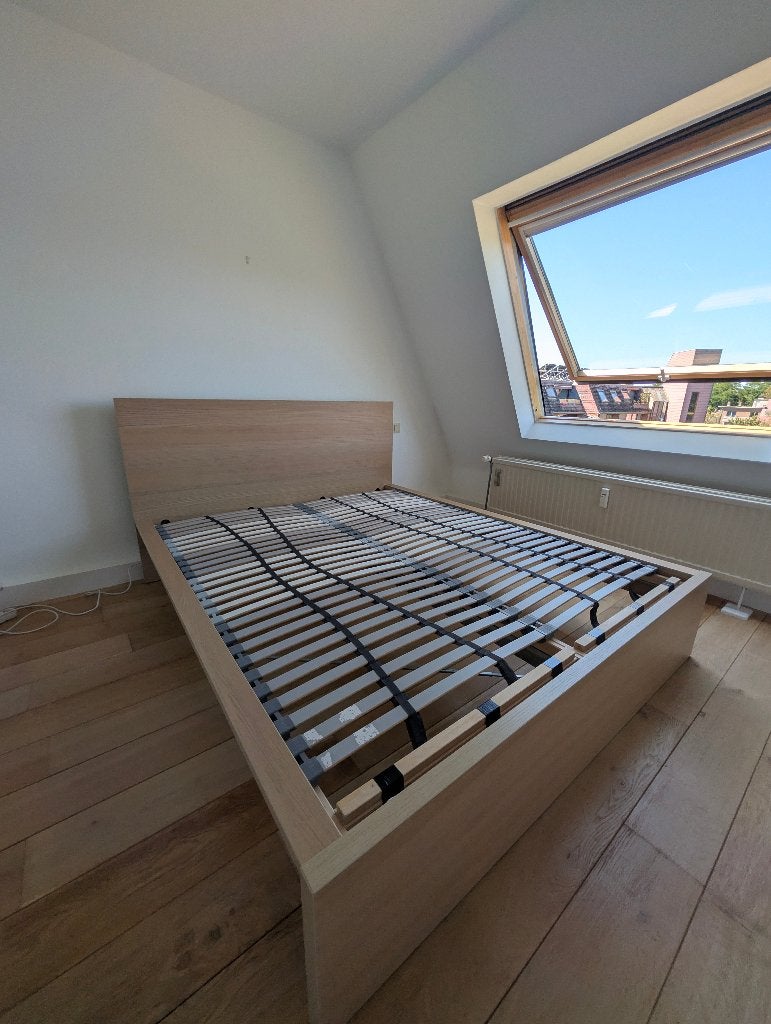 Lit IKEA Malm Bois 160cm, Maison & Meubles, Queen size, Beige, Comme neuf, Enlèvement