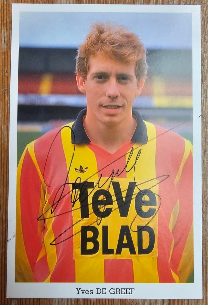1989 Yves De Greef KV Mechelen Spelerskaart handgesigneerd!, Verzenden, Zo goed als nieuw, Spelerskaart