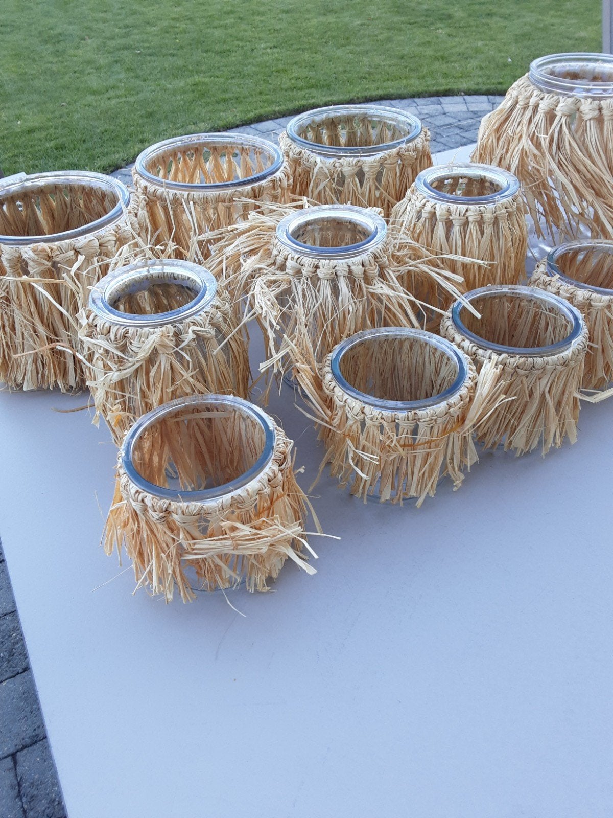 11 NIEUWE potten met rieten bekleding, Tuin en Terras, Ophalen