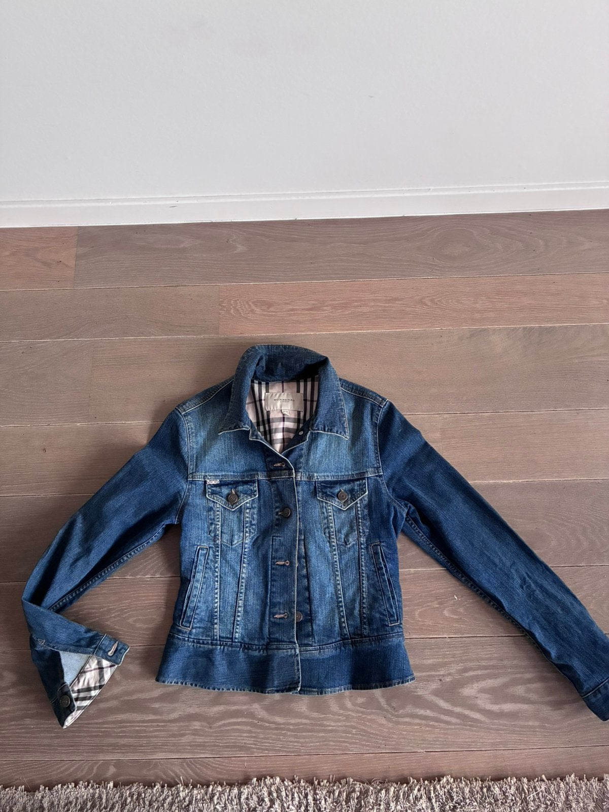 Jeansvest burberry maat smal, Verzenden, Zo goed als nieuw, Maat 36 (S), Blauw