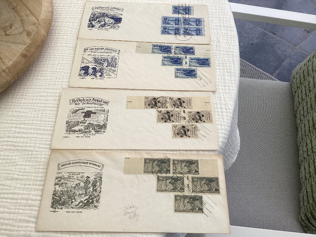 Lot van 4 oude FDC United States Postage jaren 50, Ophalen of Verzenden, Gestempeld, 1e dag stempel, Overig