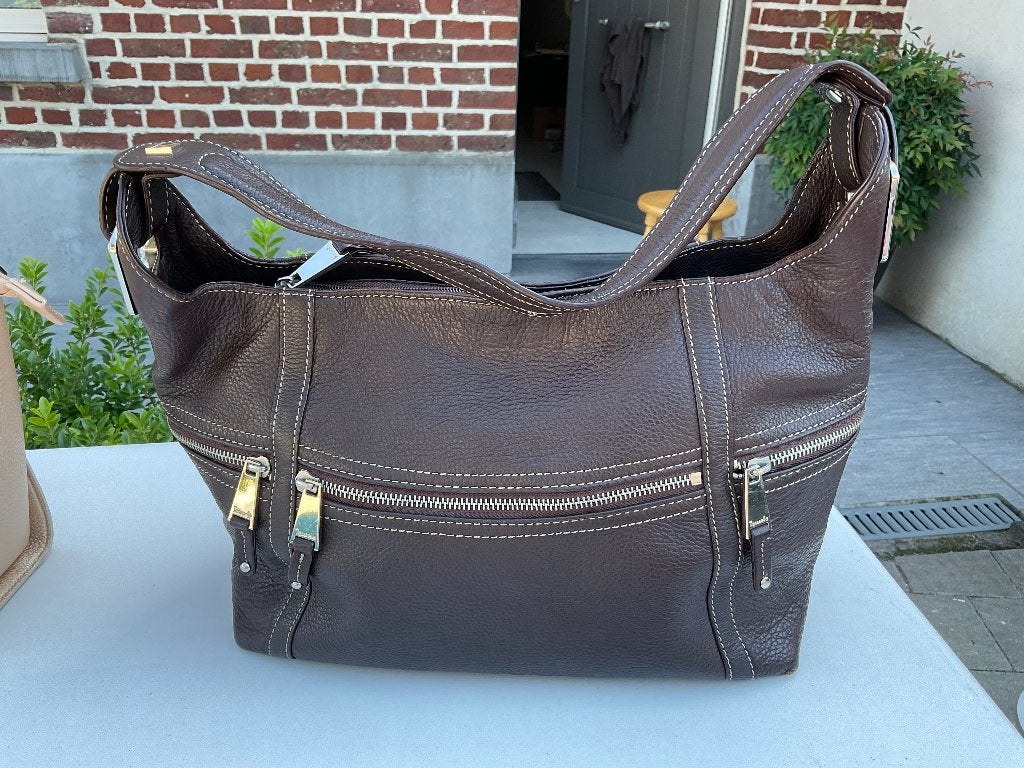 Handtas leder, Handtassen en Accessoires, Tassen | Damestassen, Ophalen, Zo goed als nieuw, Bruin, Handtas