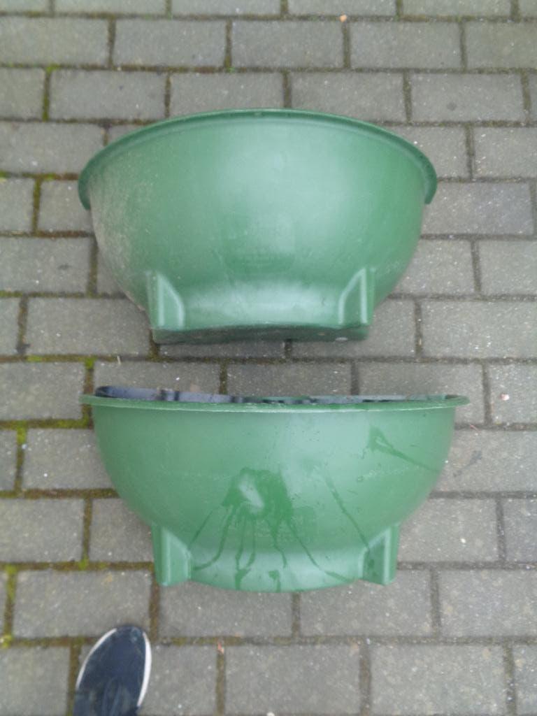 2 Ophangbare buis bloembakken, Tuin en Terras, Kunststof, Gebruikt, Minder dan 30 cm, Rond