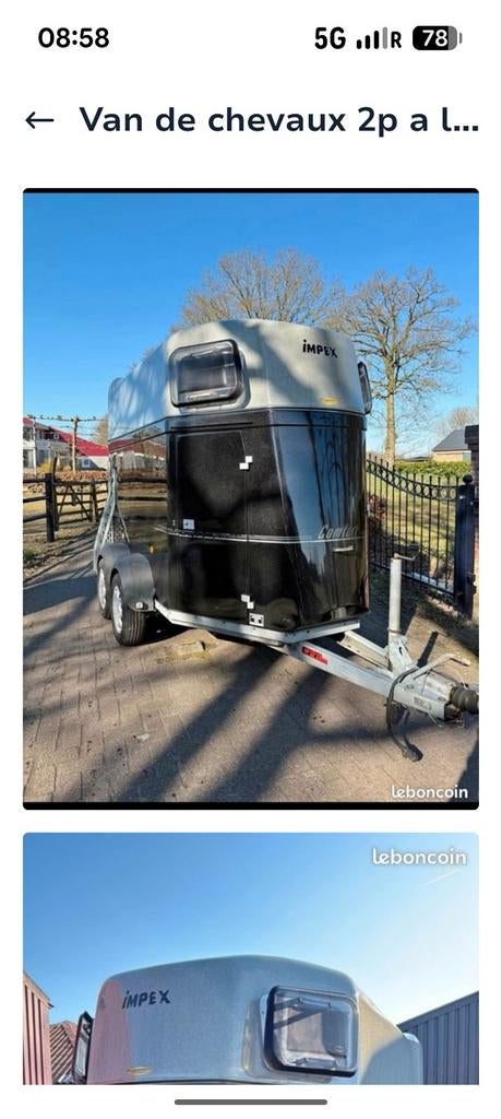 Paarden trailer ,van cheval 2 places a louer