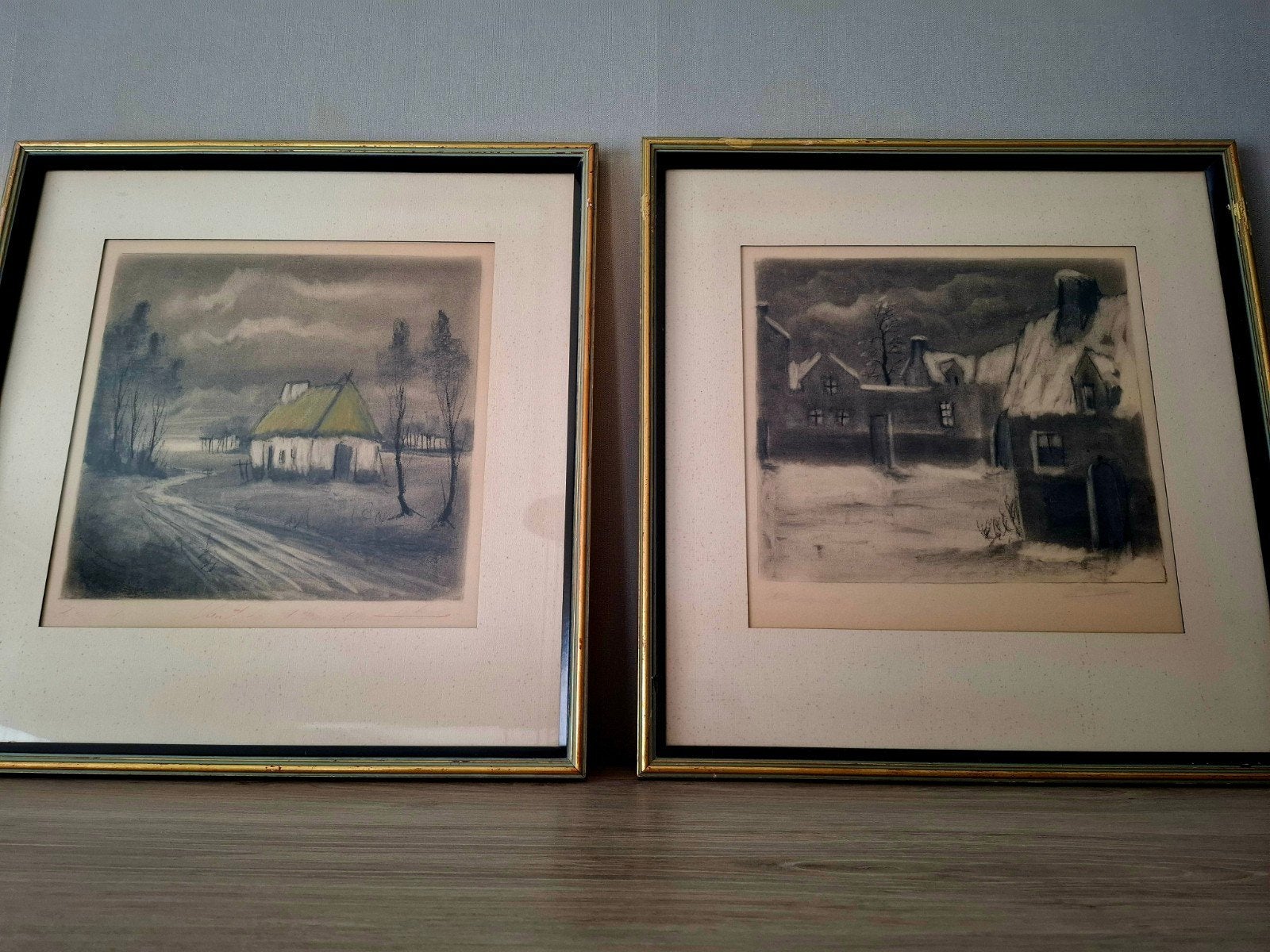 Ensemble de 2 dessins au charbon (École de Bruges) — Au Peti, Antiquités & Art, Enlèvement ou Envoi, Eau-forte, Dessin au crayon