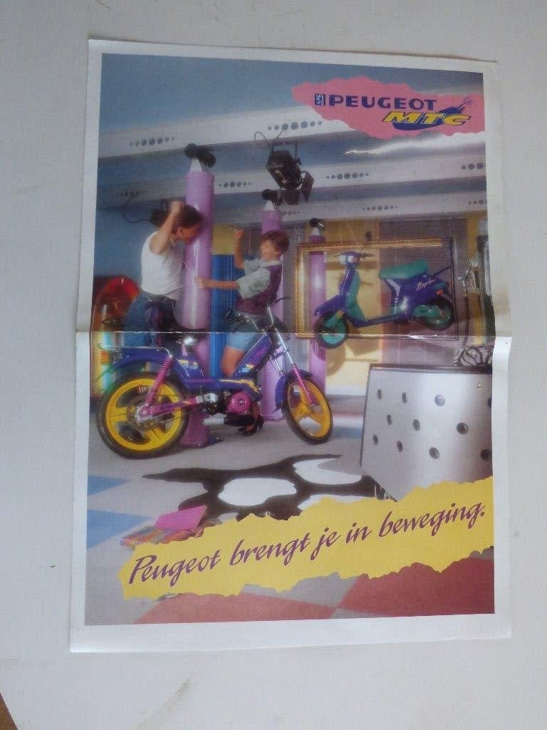 PEUGEOT MTC MINI POSTER / BROCHURE 1990, Fietsen en Brommers, Handleidingen en Instructieboekjes, Ophalen of Verzenden, Zo goed als nieuw
