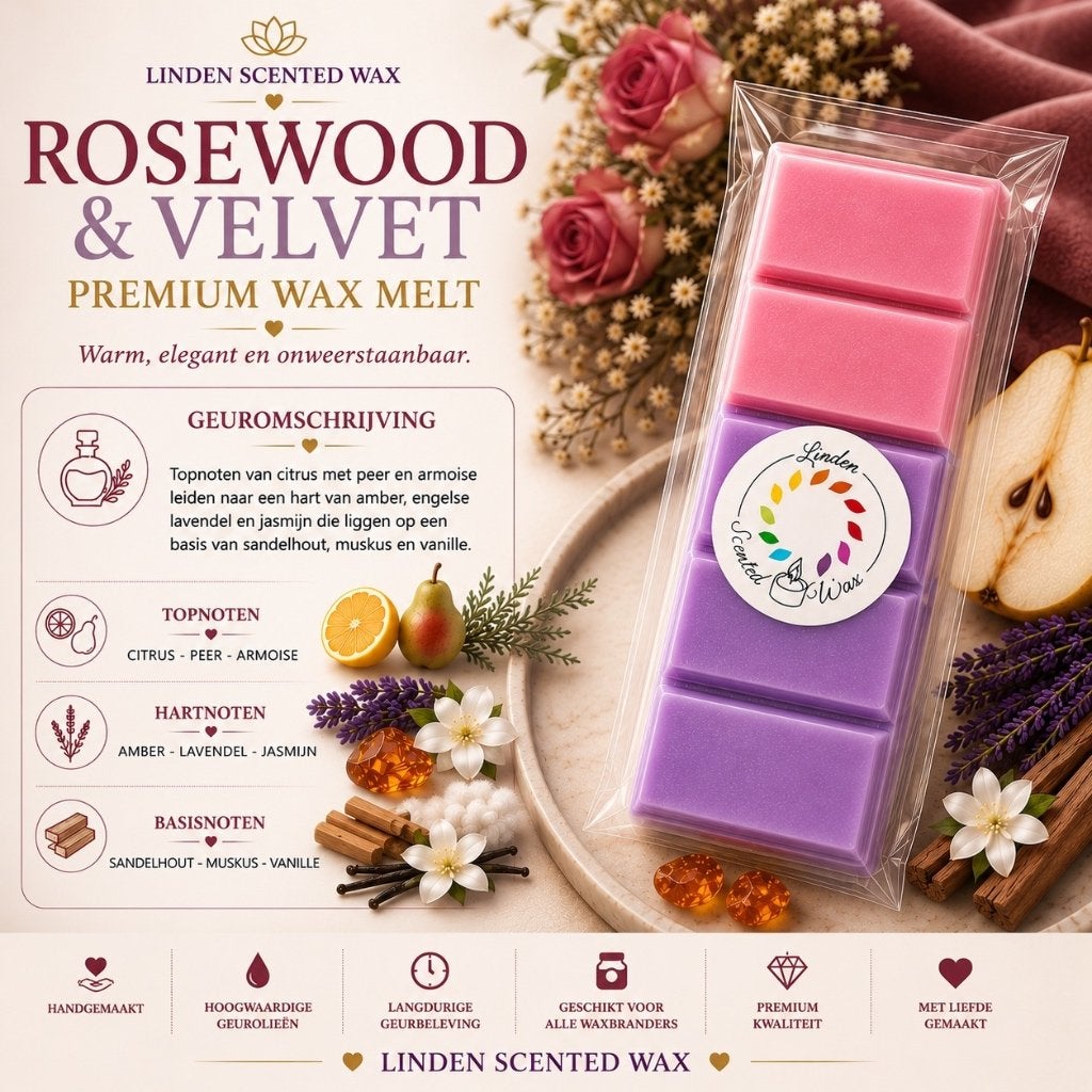 Parfum Waxmelts, parfum ROSEWOOD & VELVET wax melt, Enlèvement ou Envoi, Neuf, Cire, Bougie