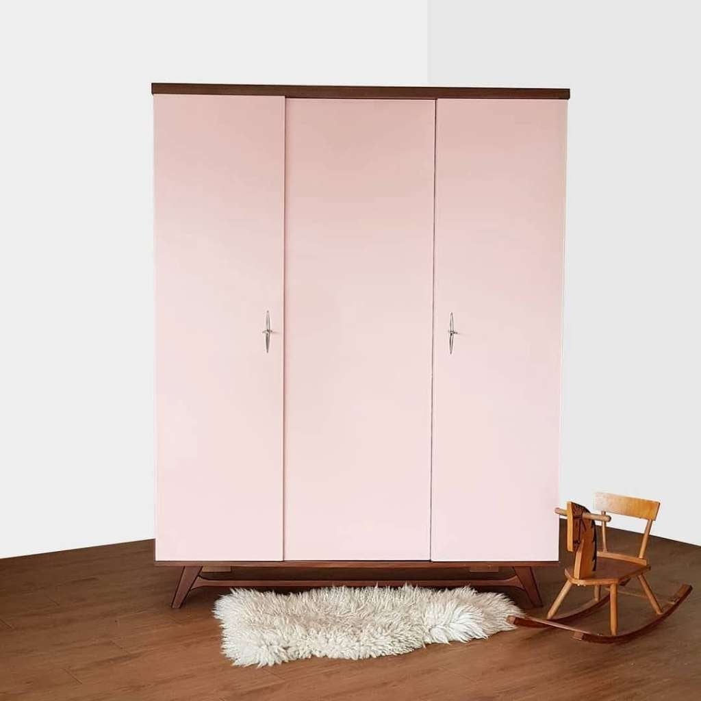 Vintage driedeurs kleerkast, Teck, 100 à 150 cm, Utilisé, Avec porte(s)